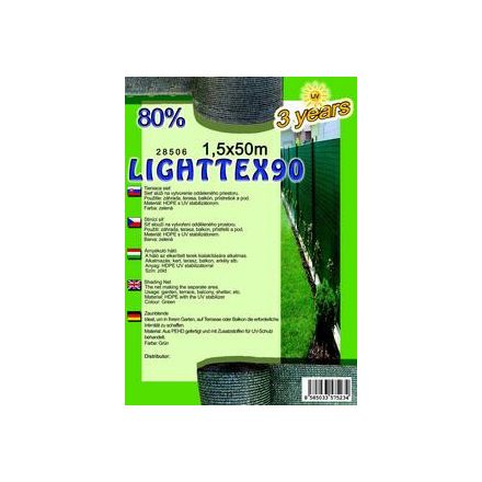 Árnyékoló háló Lighttex 1.5x50m zöld 80% 90g/m2 28506