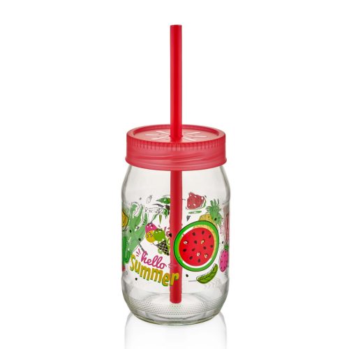 Üveg pohár szívószállal 380 ml C-00162