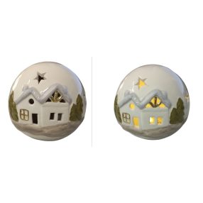   Karácsonyi dekor világítós, kerámia – 10 × 10 × 9 cm