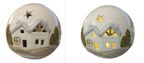 Karácsonyi dekor világítós, kerámia – 10 × 10 × 9 cm