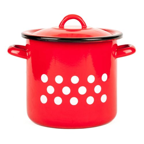 Fazék fedővel 1 liter piros pöttyös zománcozott 2+39/12/pp