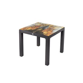 Rattan Asztal barna színben Színesüveggel 90X90Cm 