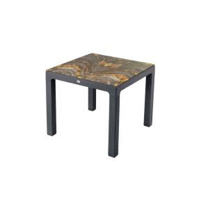 Rattan Asztal Színesüveggel antracit színű 90x90 cm 