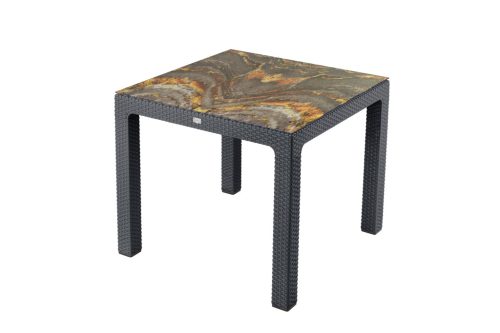 Rattan Asztal Színesüveggel antracit színű 90x90 cm 
