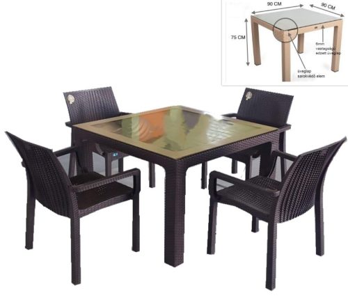 Bahar Üveglapos Asztal 90X90Cm Bar
