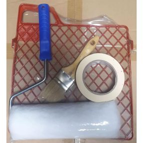   Festőhenger Szett 4Db-Os 1Kültéri Fehér Henger Nyéllel 1 Lehúzórács 1Db 38 Mm Ecset És 1Db 35Mm/50M Maszkoló Papirszalag