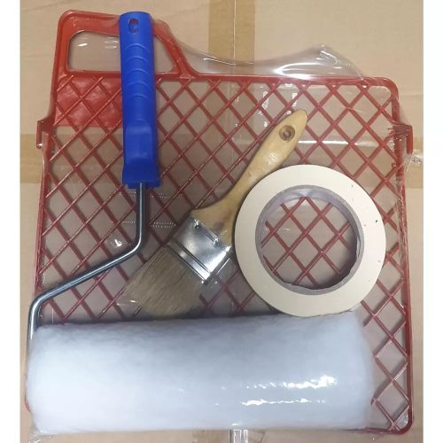 Festőhenger Szett 4Db-Os 1Kültéri Fehér Henger Nyéllel 1 Lehúzórács 1Db 38 Mm Ecset És 1Db 35Mm/50M Maszkoló Papirszalag