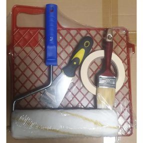   Festőhenger Szett 5 Db-Os 25Cm Beltéri Henger Nyéllel Műszálas Ecset 50Mm Spakli 40Mm Maszkolószalag 35Mm/50M