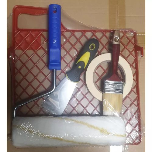 Festőhenger Szett 5 Db-Os 25Cm Beltéri Henger Nyéllel Műszálas Ecset 50Mm Spakli 40Mm Maszkolószalag 35Mm/50M