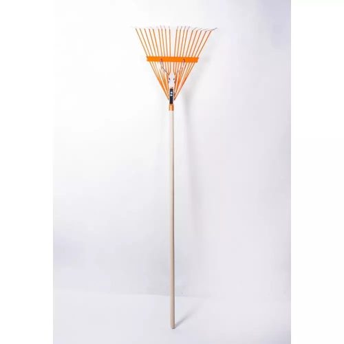 Lombgereblye Fém 18 Fog Rugós Erősítés Narancs Szín 120Cm Bükkfa Nyéllel