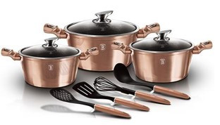Berlinger Haus Metallic Rosegold Line 10 részes edénykészlet márvány bevonattal, kiszedőkkel, rosegold BH-6151