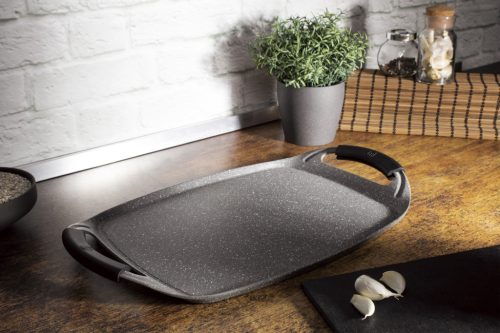 Berlinger Haus Stone Touch Line grill sütőlap kő hatású márvány bevonattal, szilikon fogókkal 47 cm  szürke fekete BH-1592