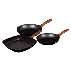   Berlinger Haus Ebony Rosewood Line 3 részes serpenyőkészlet grill serpenyővel gránit márvány bevonattal BH-7101