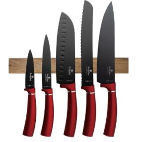   Berlinger Haus Metallic Burgundy Line 6 részes késkészlet tapadásmentes bevonattal, akácfa mágneses fali tartóval BH-2886
