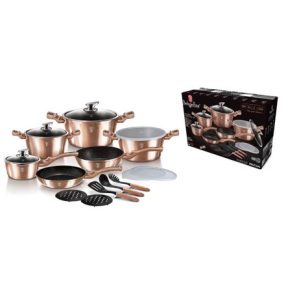   Berlinger Haus Metallic Rosegold Line 15+3 részes edénykészlet márvány bevonattal, metál külső bevonattal BH-7034