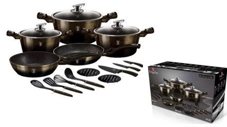 Berlinger Haus Metallic Line Shine Black Edition 17 részes edénykészlet márvány bevonattal BH-7146