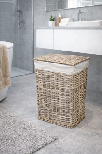 Fonott szennyestartó textillel bélelt  45 × 33 × 58 cm