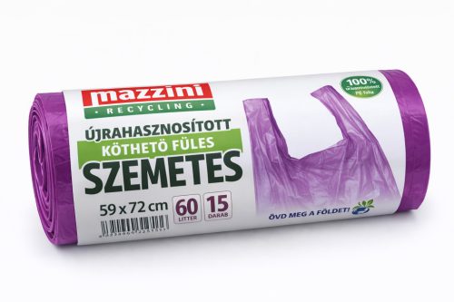 Újrahasznosított köthetőfüles kukazsák 60 L 15 db/tekercs