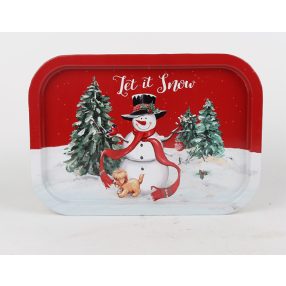 Hóemberes karácsonyi fém tálca  34x23 cm  080885 