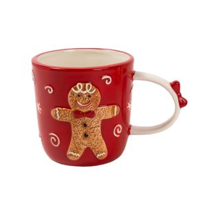   Karácsonyi kerámia bögre  Mézeskalácsos dombor mintás 430 ml