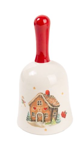 Karácsonyi kerámia Csengő mézeskalács ház mintázatú 7x13 cm 172912 