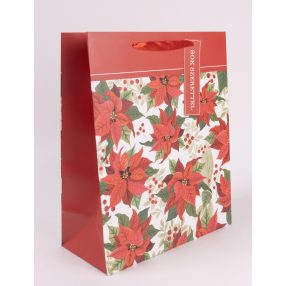  Ajándéktasak piros mikulásvirág mintával 18x23 cm  370409