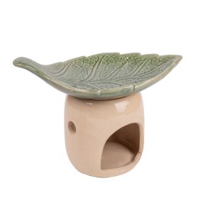 Kerámia olajmécses levél tál, zöld, 17 cm 160154