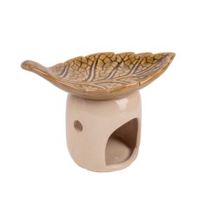 Kerámia olajmécses levél tál, barna 17 cm 160157