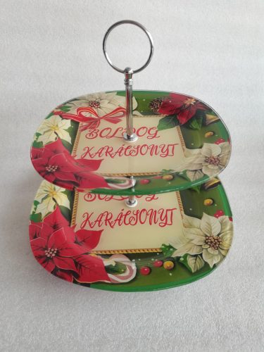 Karácsonyi Üveg emeletes sütikínáló mikulásvirág mintával 102109