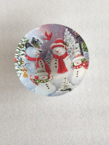 Üveg tálka mély, hóember mintás – 14,5 cm