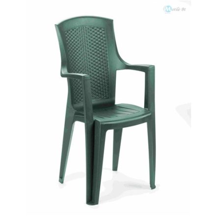 Progarden Eden rattan hatású karfás műanyag kerti szék zöld