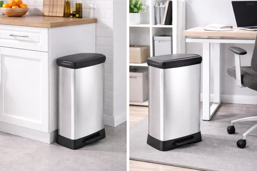 Curver fémhatású pedálos szögletes szemetes 50 L02162